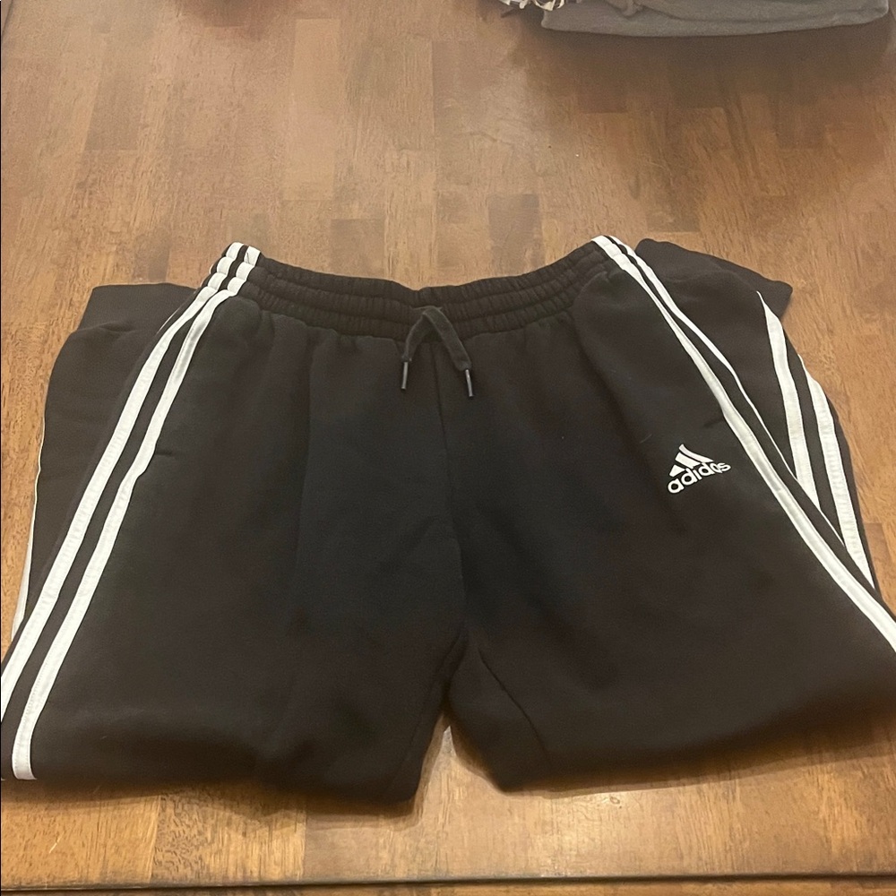Adidas Mens Black Joggers with White Stripes